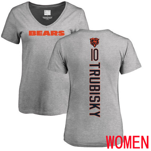Chicago Bears Ash Women Mitchell Trubisky Backer V-Neck NFL Football #10 T Shirt->women nfl jersey->Women Jersey
